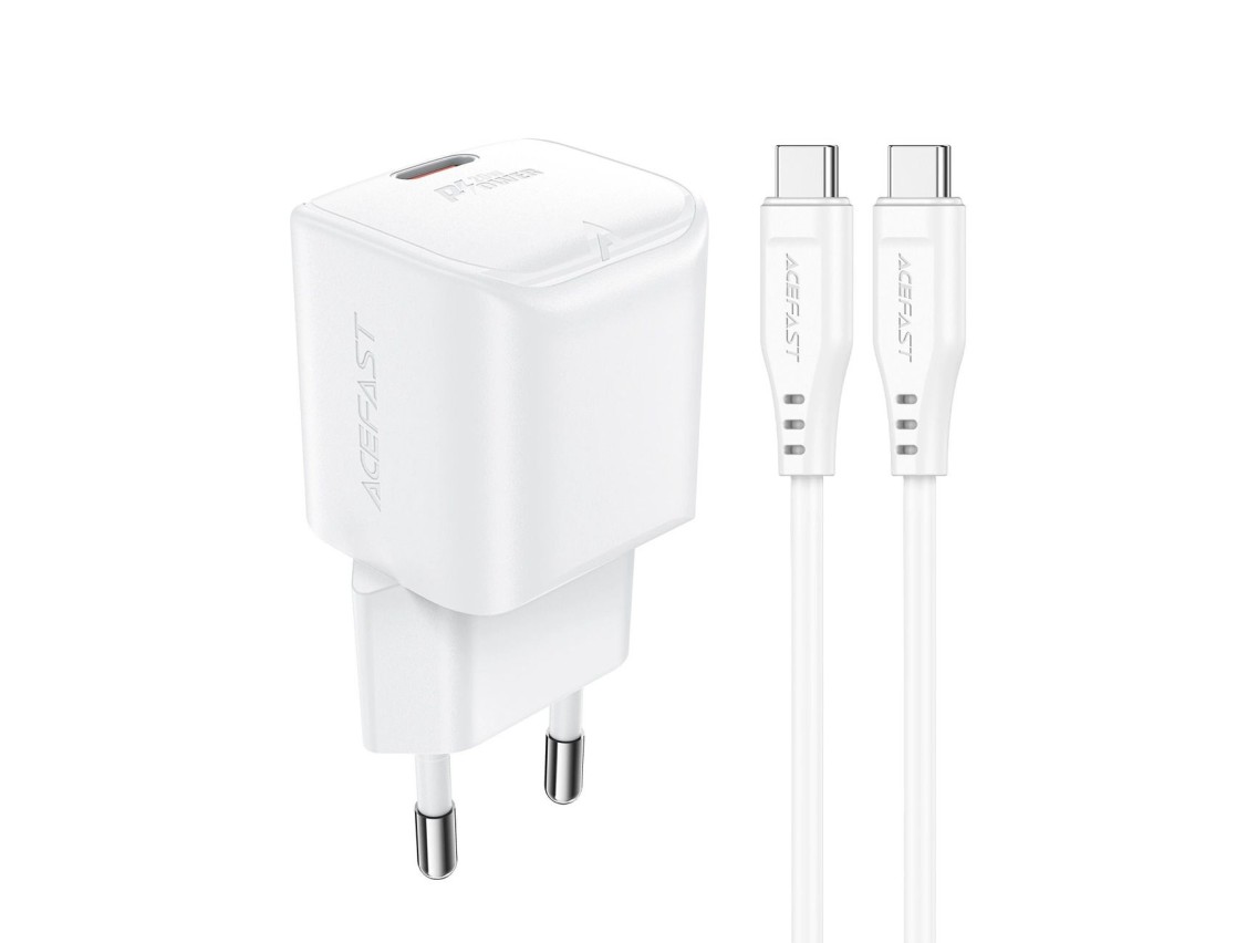 Acefast A73 Mini PD 20W GaN wall charger + USB-C cable - white