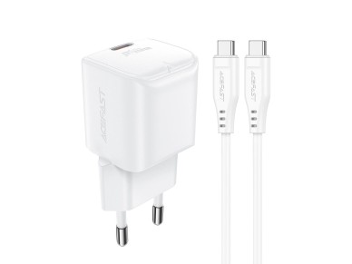 Acefast A73 Mini PD 20W GaN wall charger + USB-C cable - white Acefast A73 Mini PD 20W GaN wall charger + USB-C cable - white