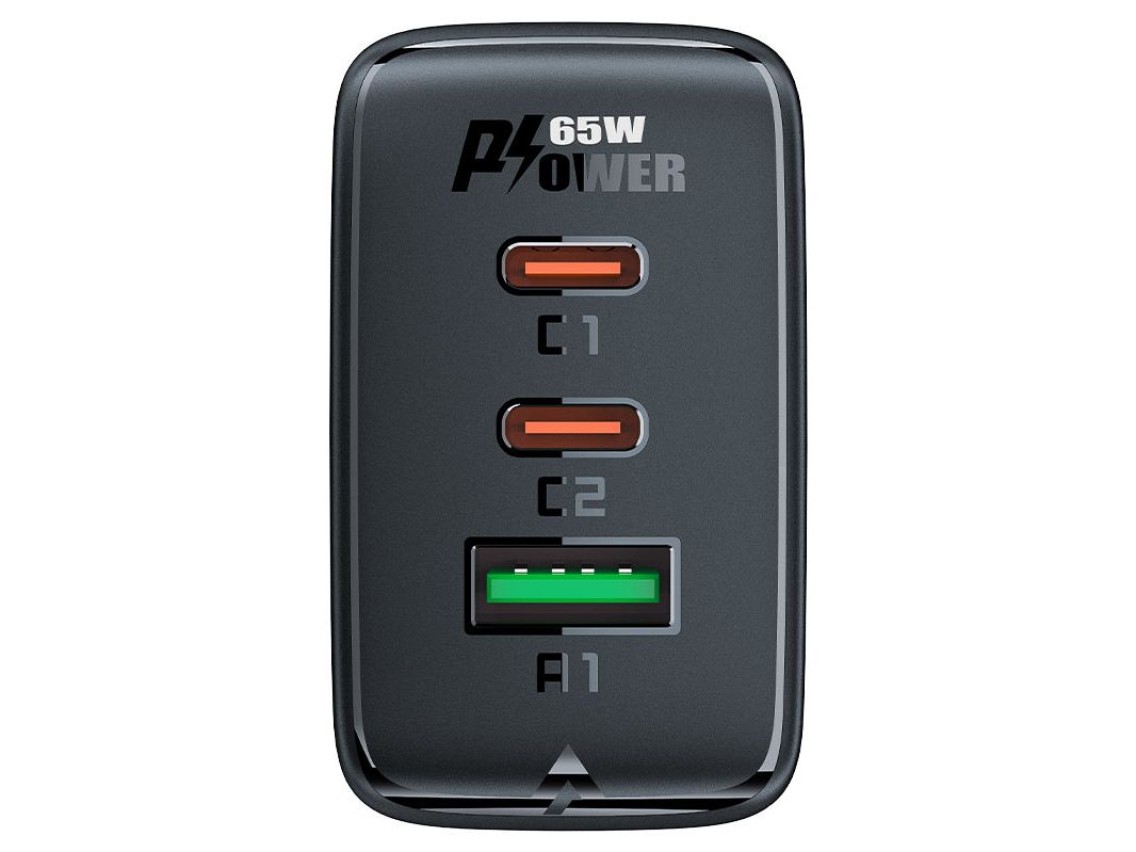 Carregador rápido Acefast GaN (2xUSB-C / USB-A) PPS / PD / QC4+ 65W preto (A41)