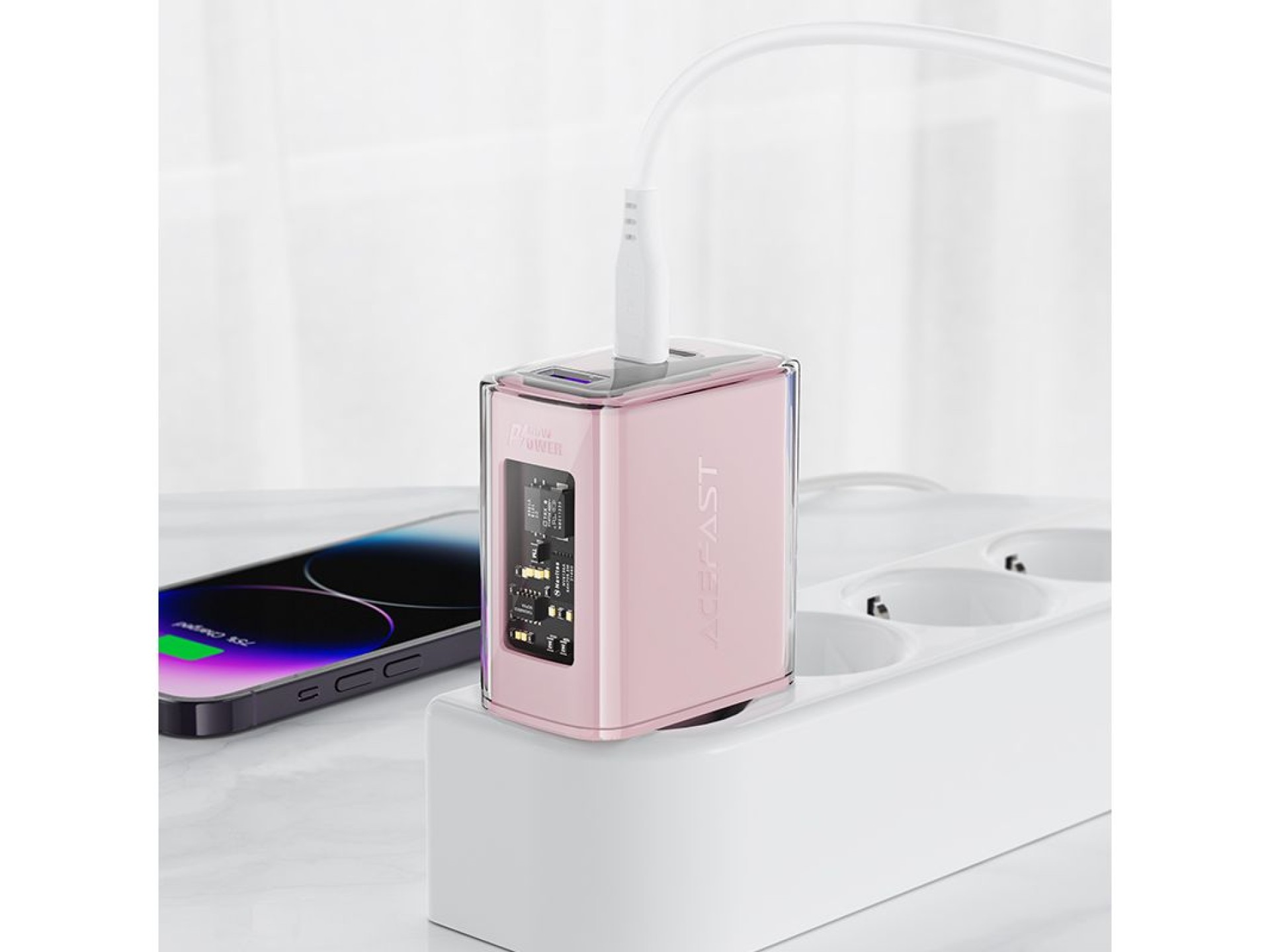 Acefast charger GaN 65W 3 ports (1xUSB, 2xUSB C) pink (A45)