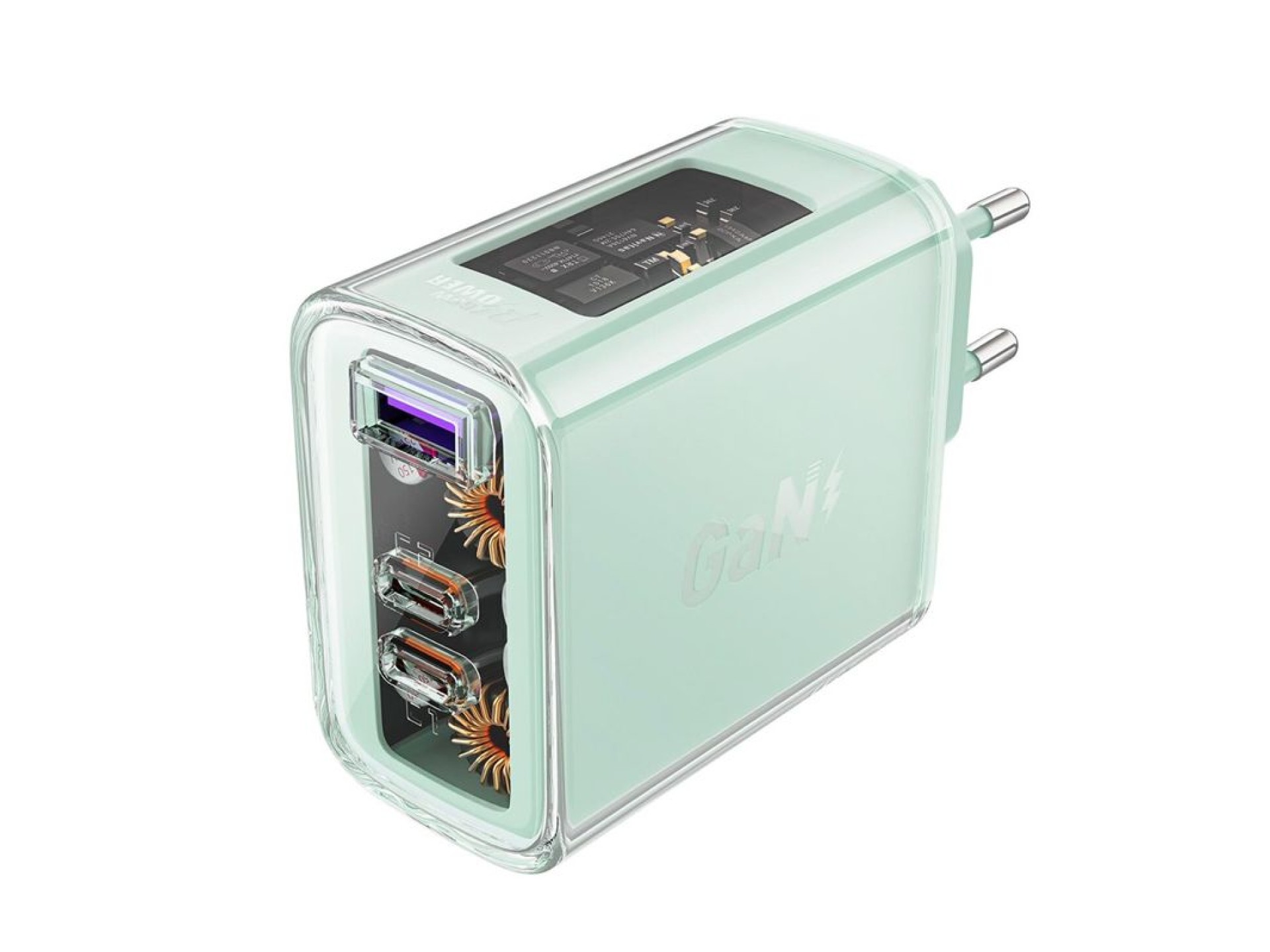 Cargador Acefast GaN de 65 W con 3 puertos (1 USB, 2 USB C), color verde (A45)