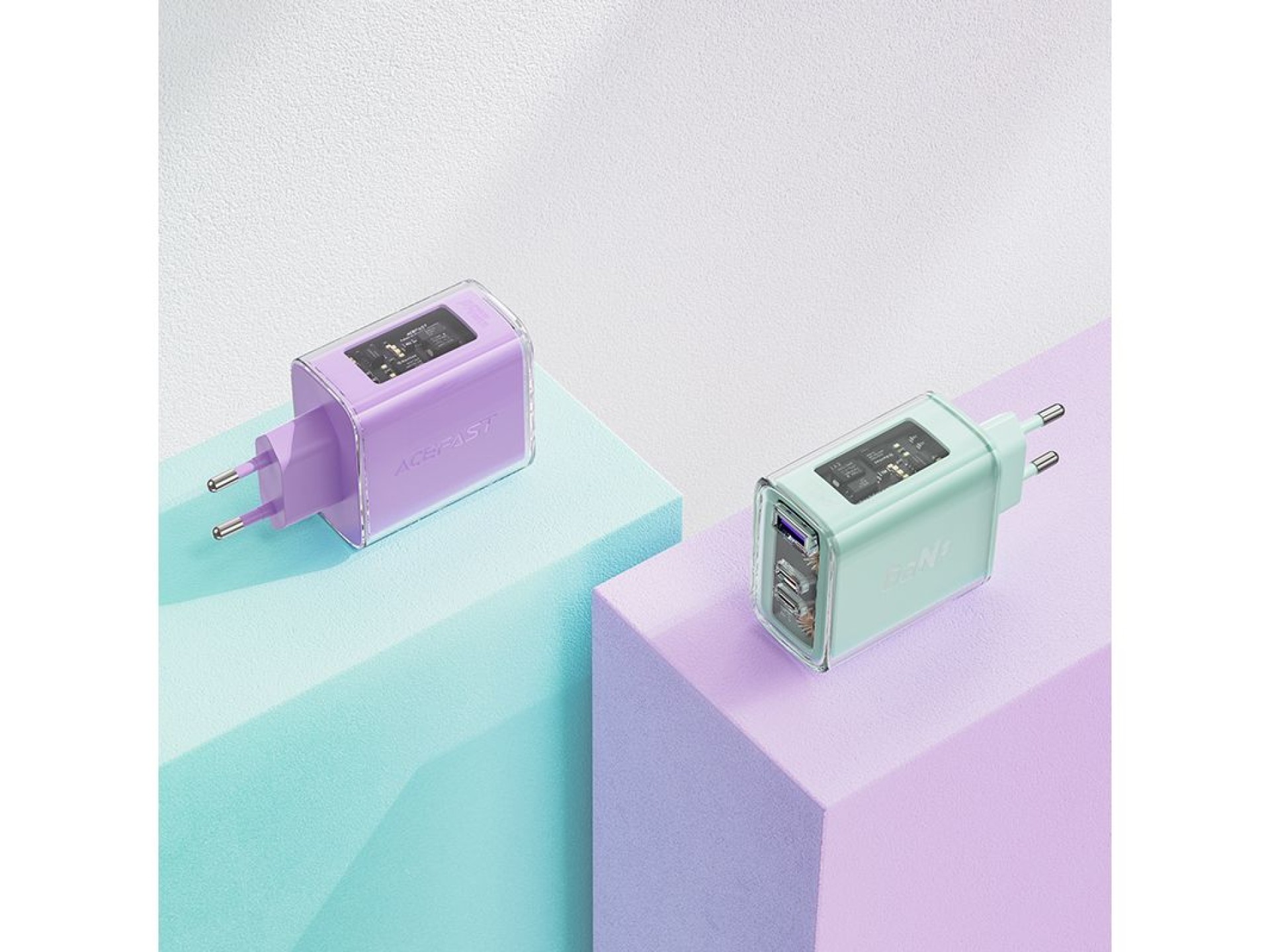 Acefast charger GaN 65W 3 ports (1xUSB, 2xUSB C) pink (A45)