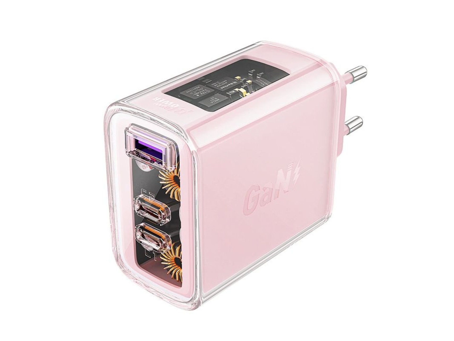 Acefast charger GaN 65W 3 ports (1xUSB, 2xUSB C) pink (A45)