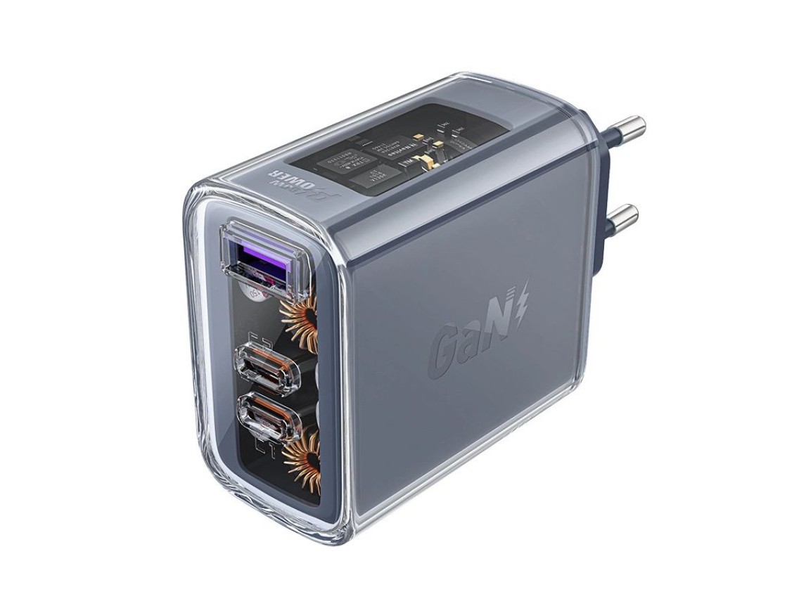 Acefast charger GaN 65W 3 ports (1xUSB, 2xUSB C) gray (A45)
