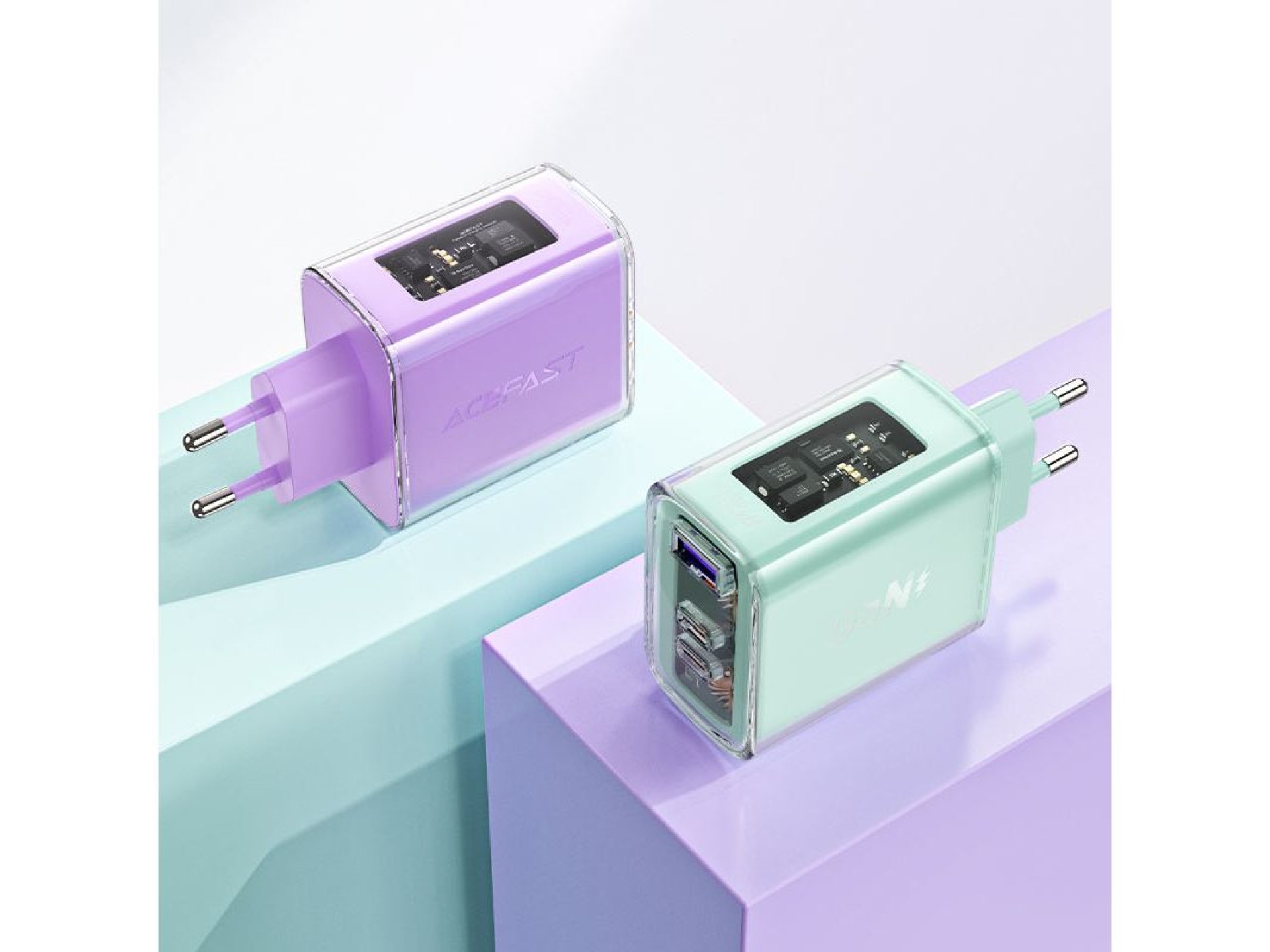 Acefast GaN charger 65W 3 ports (1xUSB, 2xUSB C) green (A45)