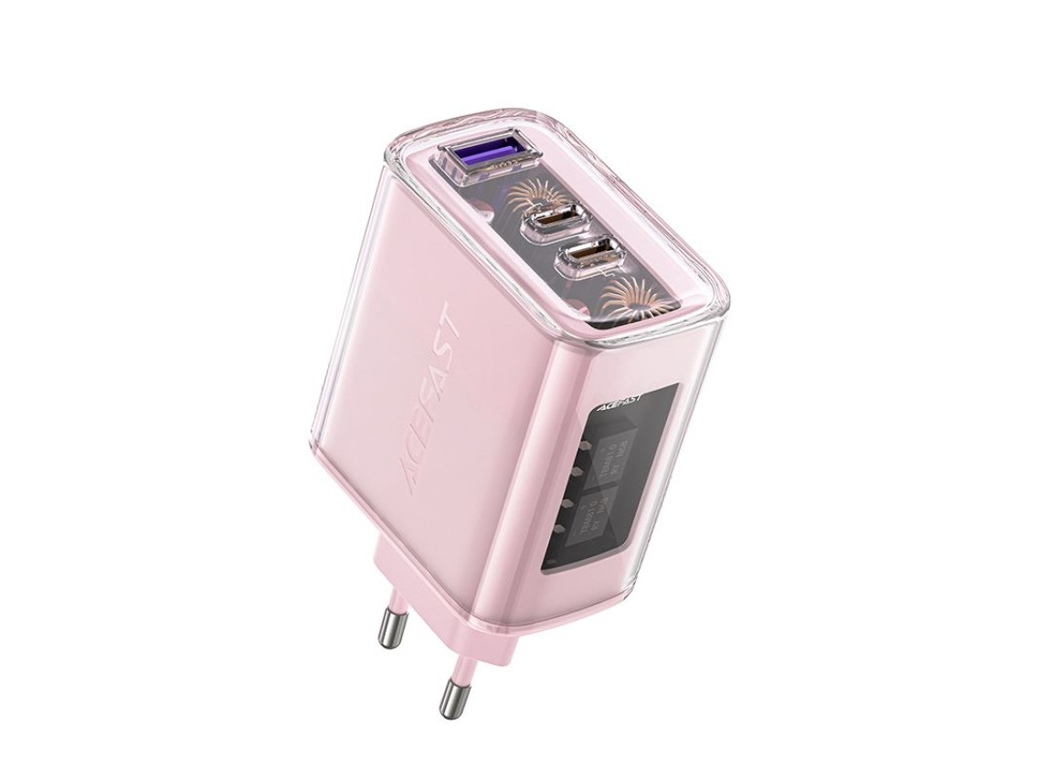 Acefast charger GaN 65W 3 ports (1xUSB, 2xUSB C) pink (A45)