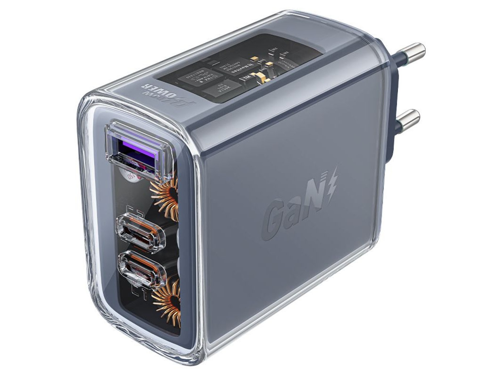 Cargador Acefast GaN de 65 W con 3 puertos (1 USB, 2 USB C), color verde (A45)