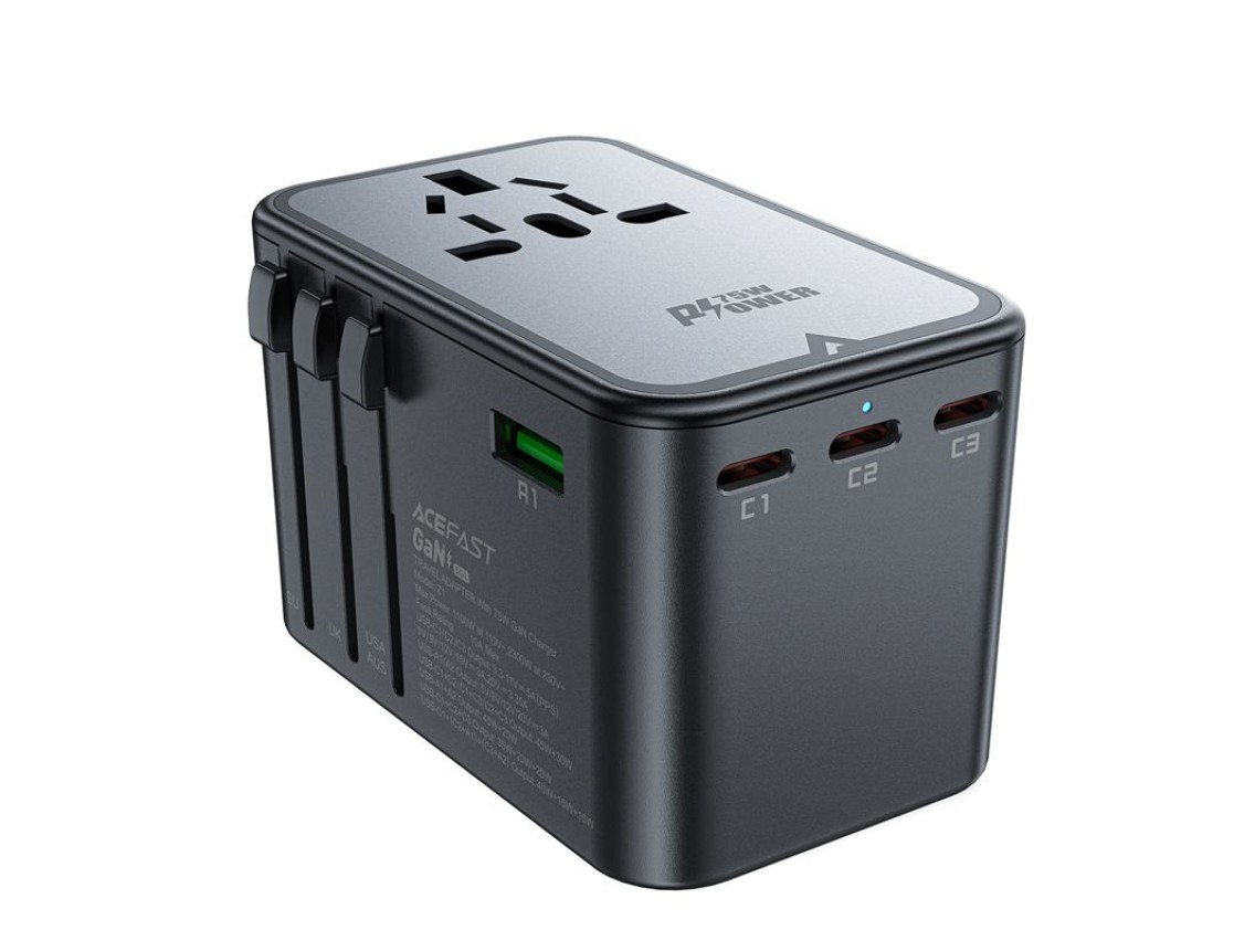 Acefast Z1 GaN 75W PD travel charger adapter 3x USB-C 2x USB-A - black