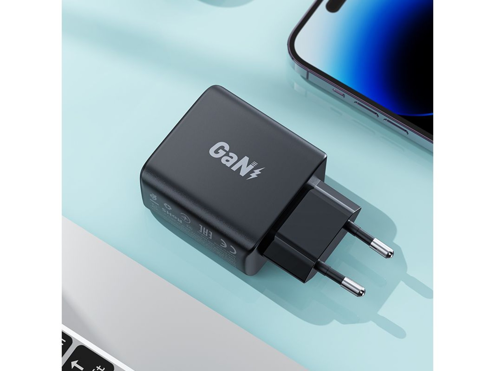 Cargador rápido GaN 35W PD 2x USB C Acefast A49 - negro