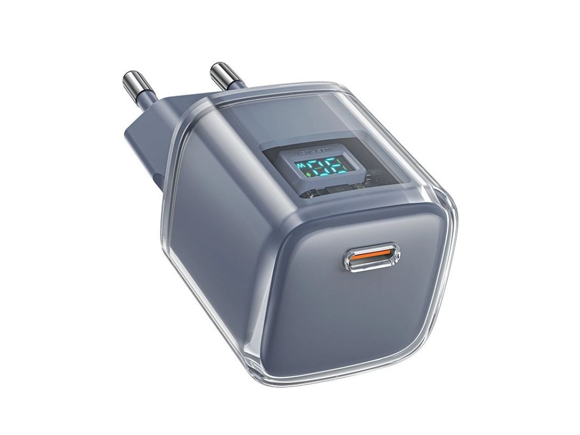 Carregador Acefast A53 PD 30W GaN USB-C com visor - cinza