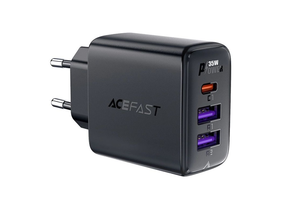 Carregador Acefast A57 PD 35W GaN com 2 portas USB-A + USB-C e 3 portas adicionais - preto