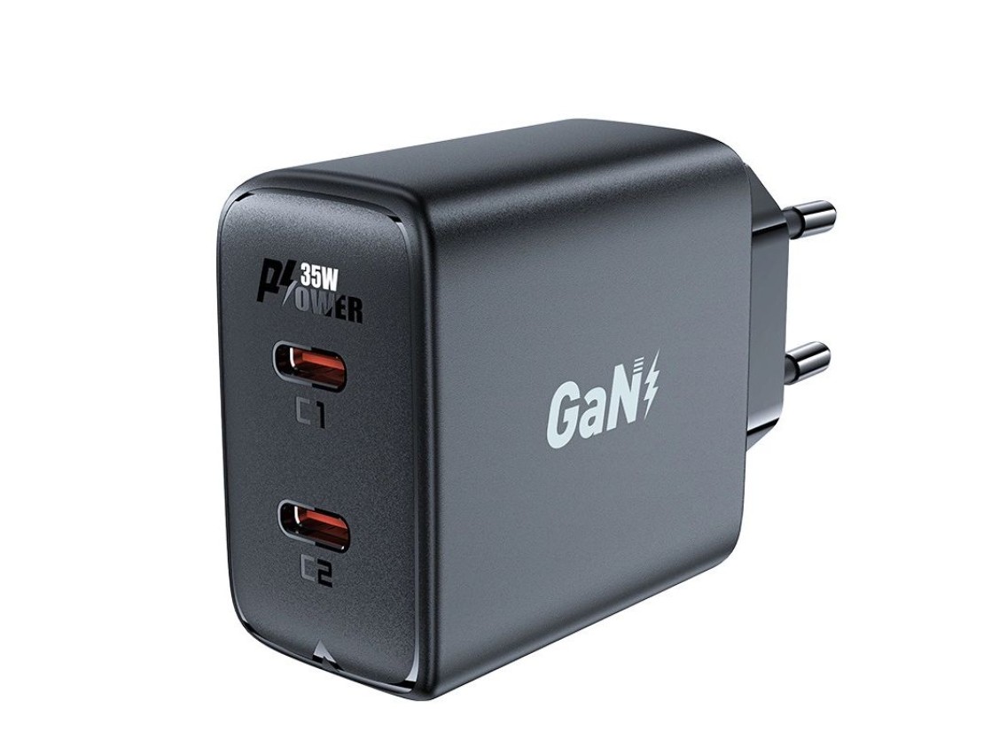 Carregador r�pido GaN 35W PD 2x USB C Acefast A49 - preto