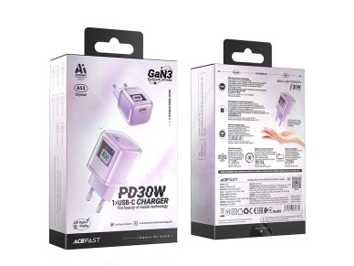 Carregador Acefast A53 PD 30W GaN USB-C com visor - roxo Carregador Acefast A53 PD 30W GaN USB-C com visor - roxo