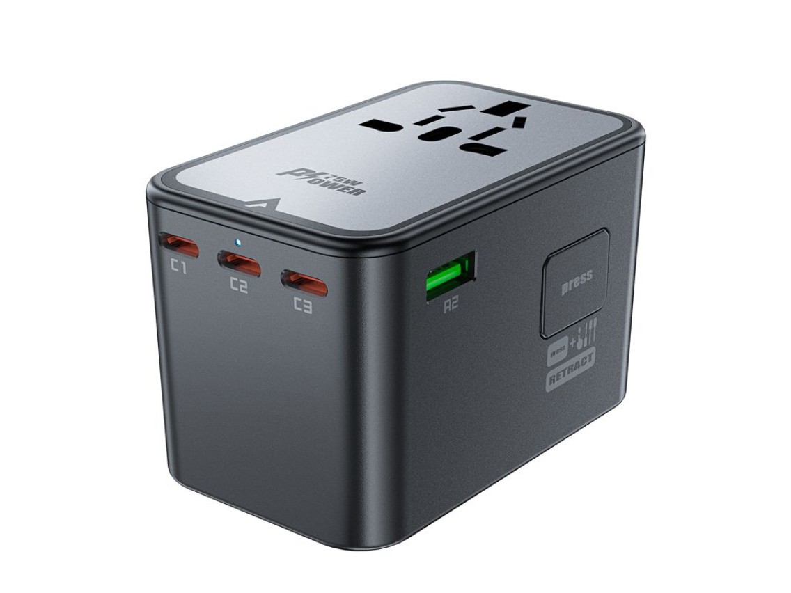 Acefast Z1 GaN 75W PD travel charger adapter 3x USB-C 2x USB-A - black
