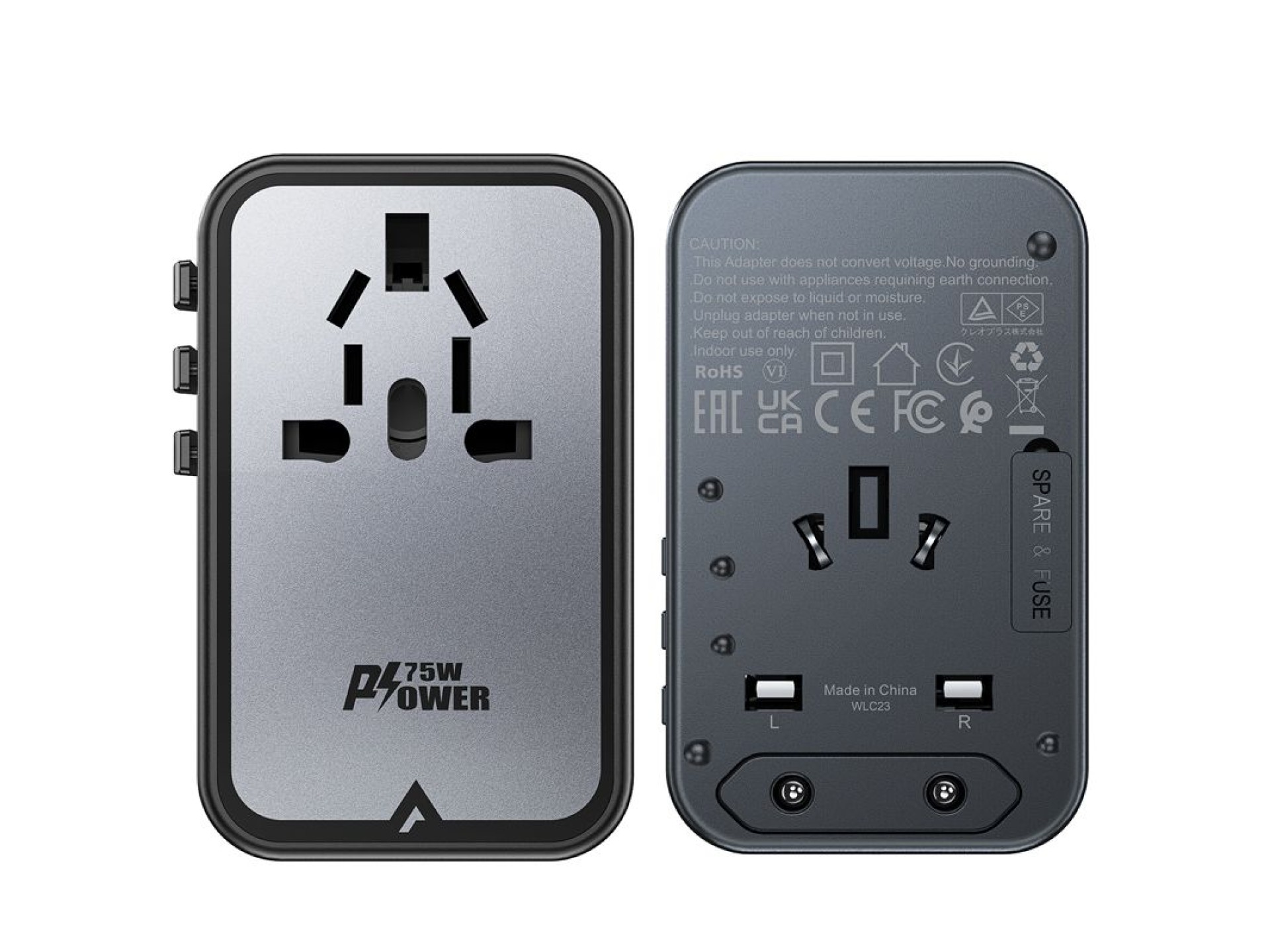 Acefast Z1 GaN 75W PD travel charger adapter 3x USB-C 2x USB-A - black