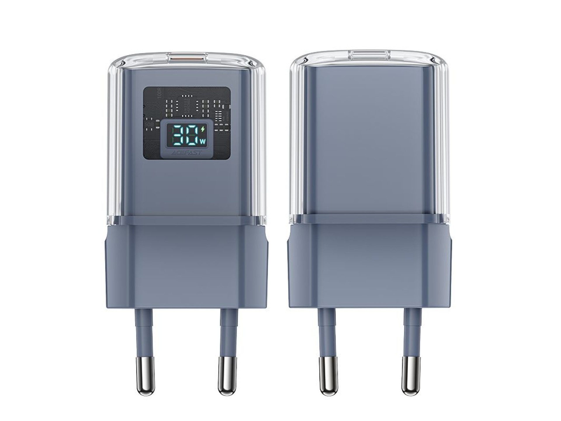 Carregador Acefast A53 PD 30W GaN USB-C com visor - cinza