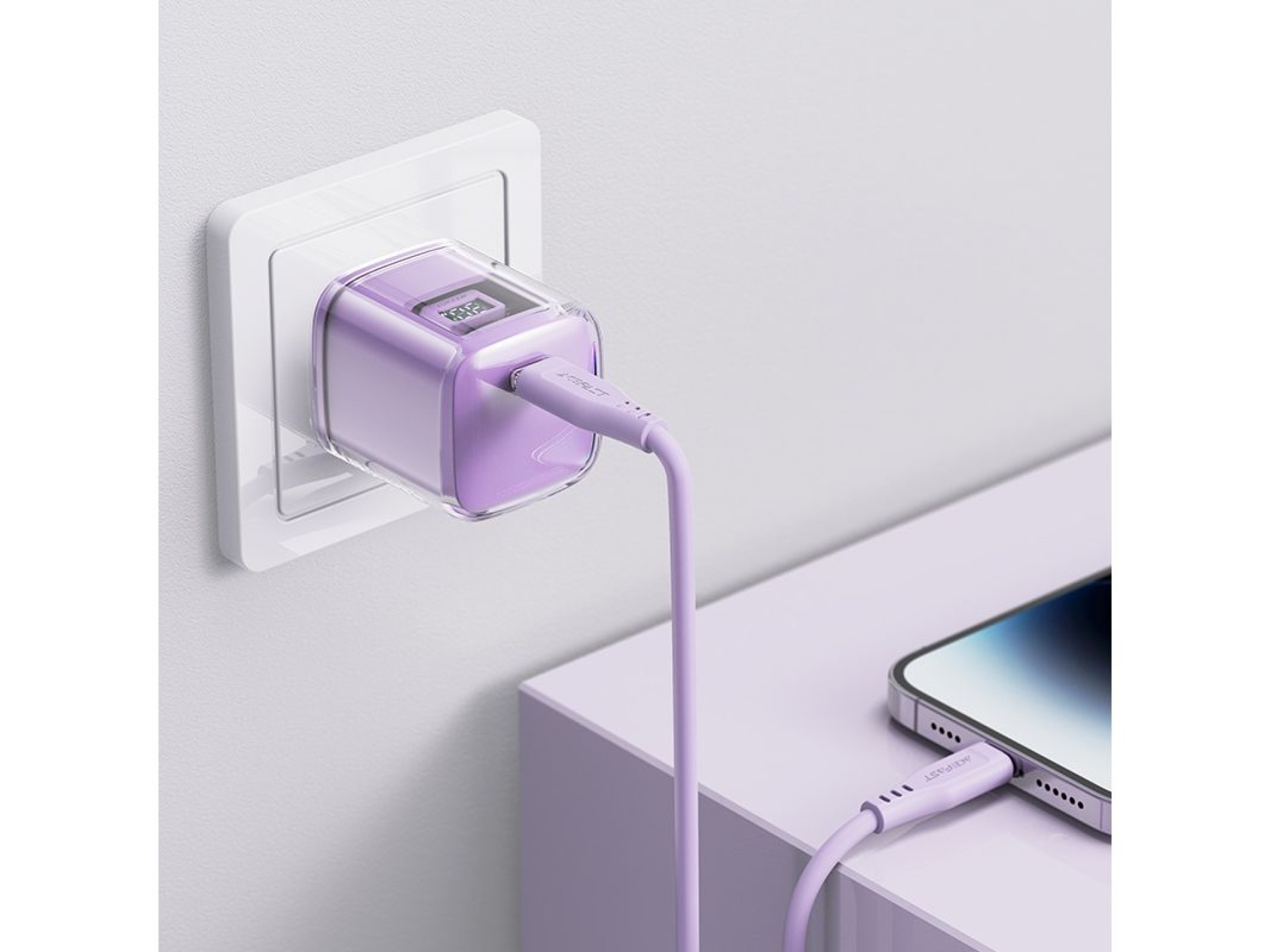 Carregador Acefast A53 PD 30W GaN USB-C com visor - roxo