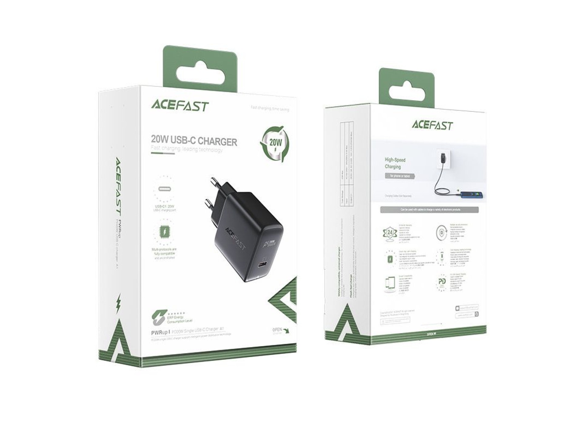 Carregador Acefast USB Tipo C Power Delivery de 20W, preto (A1 EU preto)