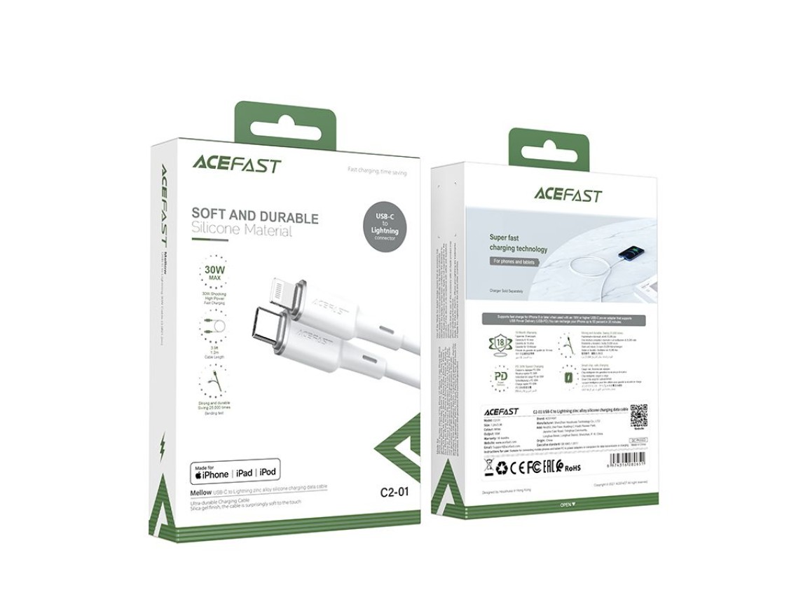 Cable Acefast MFI USB Tipo C - Lightning 1,2 m, 30 W, 3 A negro (C2-01 negro)