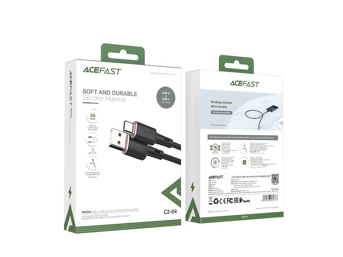 Acefast USB cable - USB Type C 1.2m, 3A black (C2-04 black)