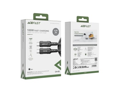 Acefast C4-03 Black USB-C - USB-C PD QC cable 100W 5A 480Mb/s 2m - black Acefast C4-03 Black USB-C - USB-C PD QC cable 100W 5A 480Mb/s 2m - black