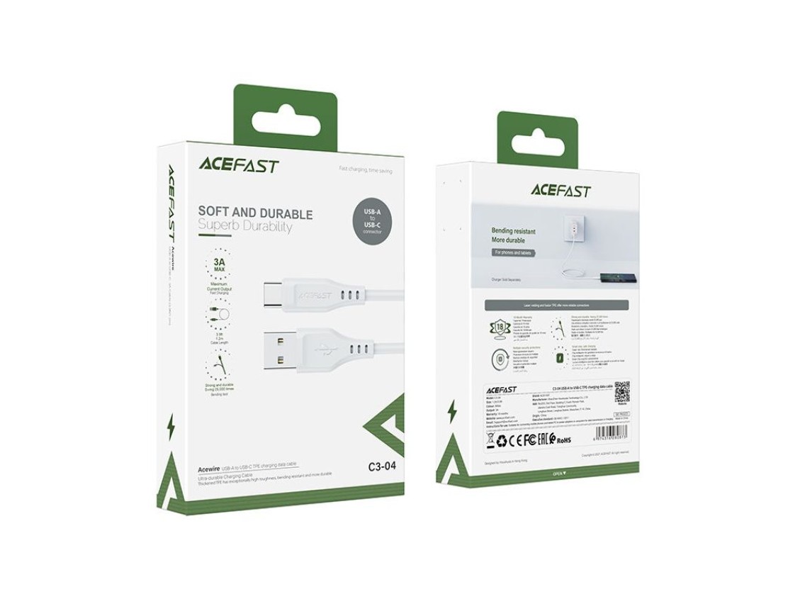 Acefast USB cable - USB Type C 1.2m, 3A white (C3-04 white)