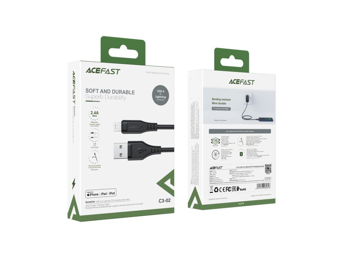 Acefast cable MFI USB - Lightning 1.2m, 2.4A black (C3-02 black)