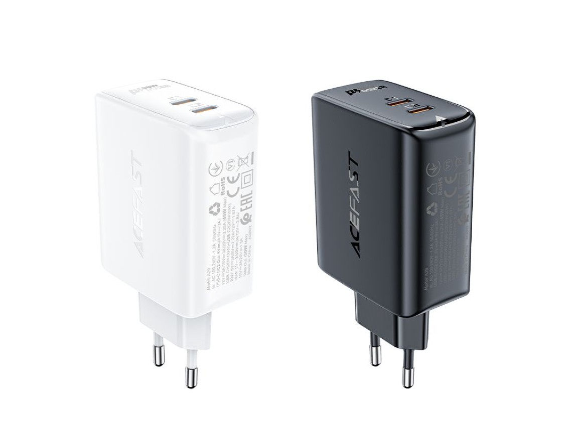 Cargador Acefast A29 PD50W GaN (USB-C + USB-C) de doble puerto, color negro.