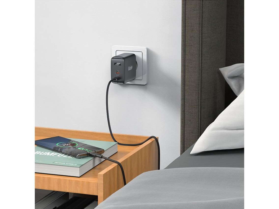 Cargador Acefast A29 PD50W GaN (USB-C + USB-C) de doble puerto, color negro.