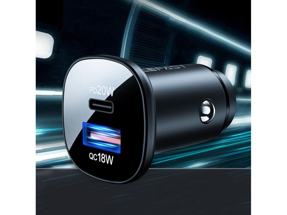 Acefast car charger 38W USB Type C / USB, PPS, Power Delivery, Quick Charge 3.0, AFC, FCP black (B1