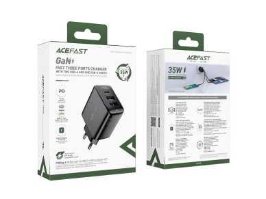 Acefast A57 PD 35W GaN charger 2 x USB-A + USB-C with 3 ports - black Acefast A57 PD 35W GaN charger 2 x USB-A + USB-C with 3 ports - black