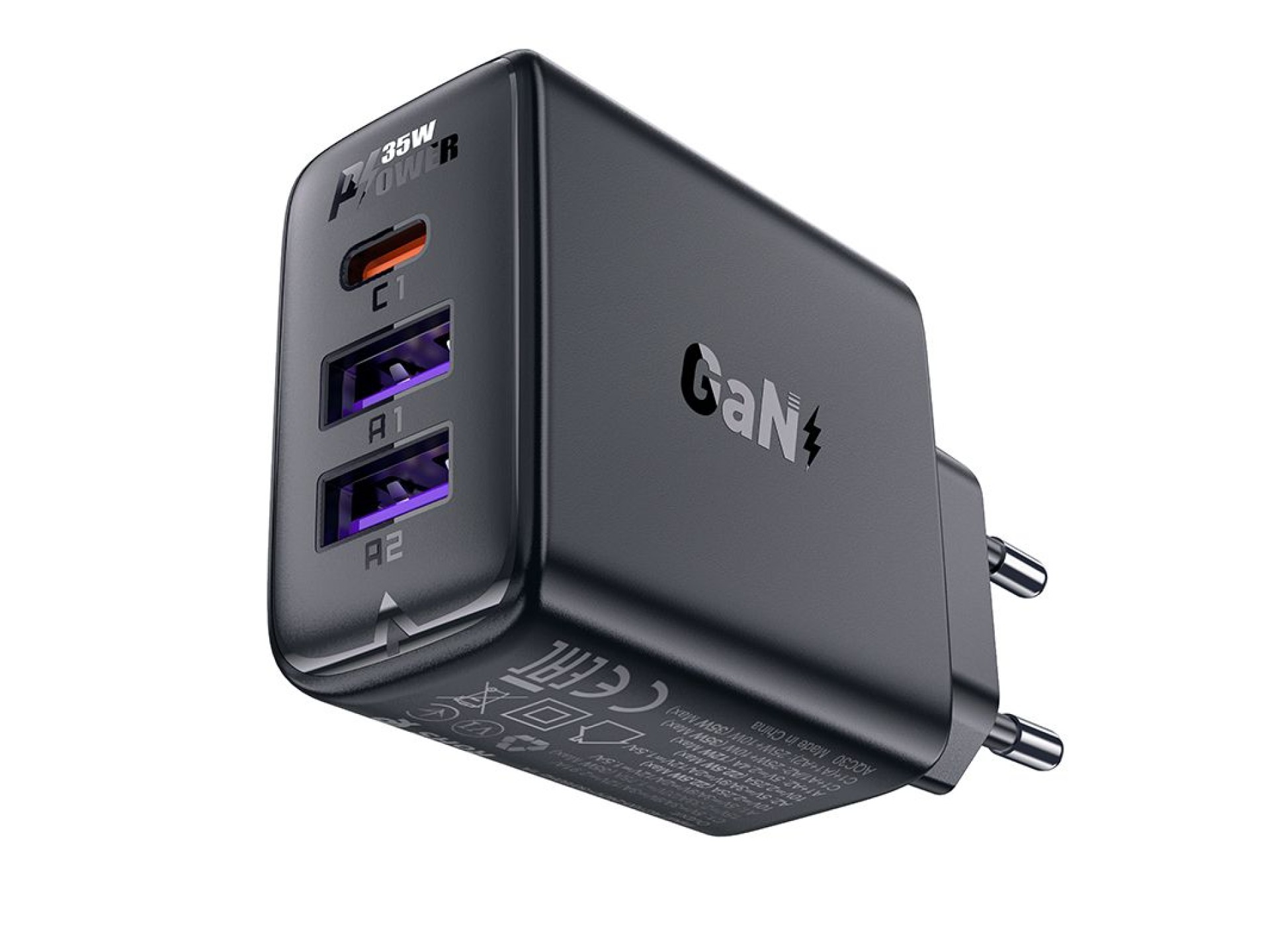 Acefast A57 PD 35W GaN charger 2 x USB-A + USB-C with 3 ports - black