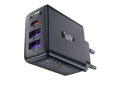 Acefast A57 PD 35W GaN charger 2 x USB-A + USB-C with 3 ports - black Acefast A57 PD 35W GaN charger 2 x USB-A + USB-C with 3 ports - black