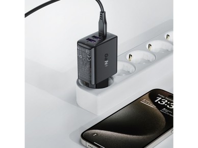Acefast A57 PD 35W GaN charger 2 x USB-A + USB-C with 3 ports - black Acefast A57 PD 35W GaN charger 2 x USB-A + USB-C with 3 ports - black