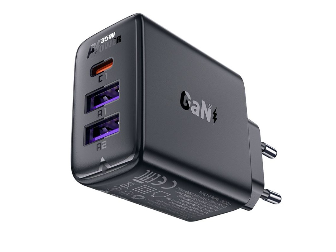 Carregador Acefast A57 PD 35W GaN com 2 portas USB-A + USB-C e 3 portas adicionais - preto