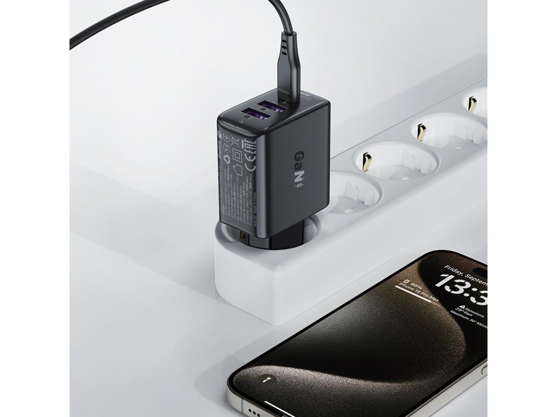Carregador Acefast A57 PD 35W GaN com 2 portas USB-A + USB-C e 3 portas adicionais - preto