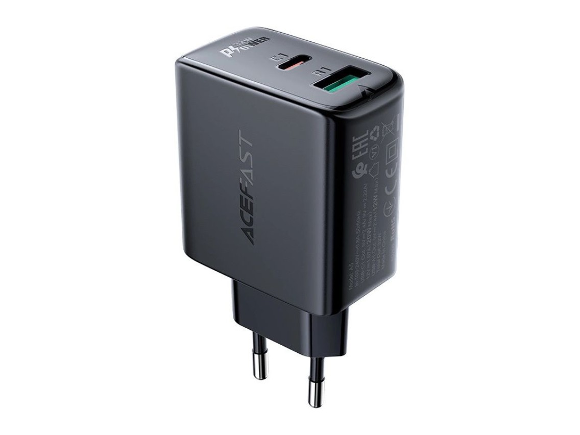 Cargador de pared Acefast USB Tipo C / USB 32W, PPS, PD, QC 3.0, AFC, FCP negro (A5 negro)