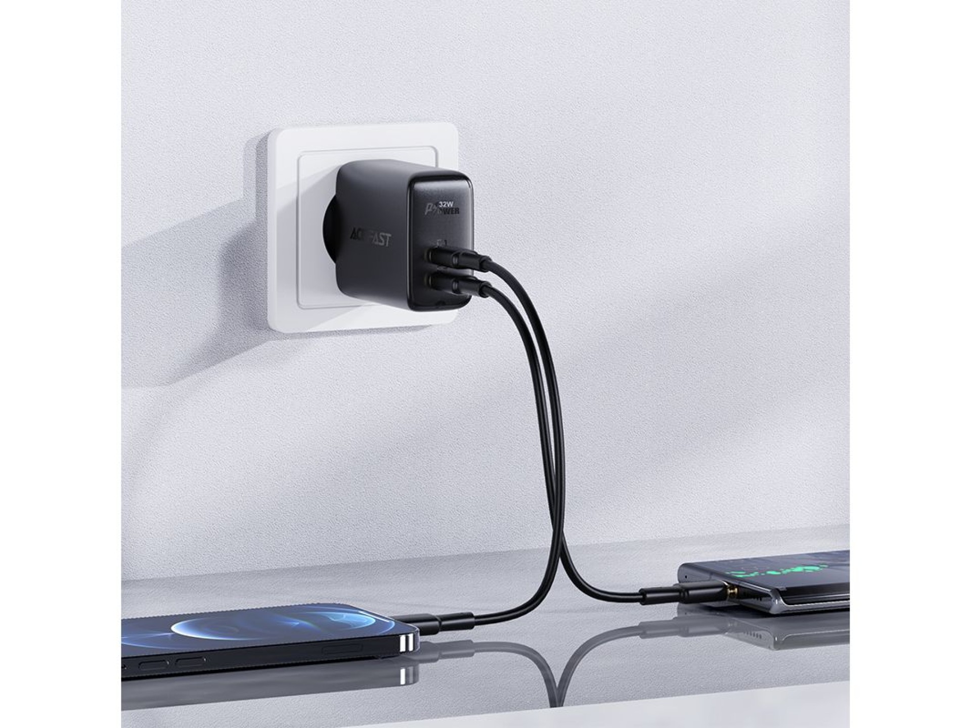 Cargador de pared Acefast USB Tipo C / USB 32W, PPS, PD, QC 3.0, AFC, FCP negro (A5 negro)