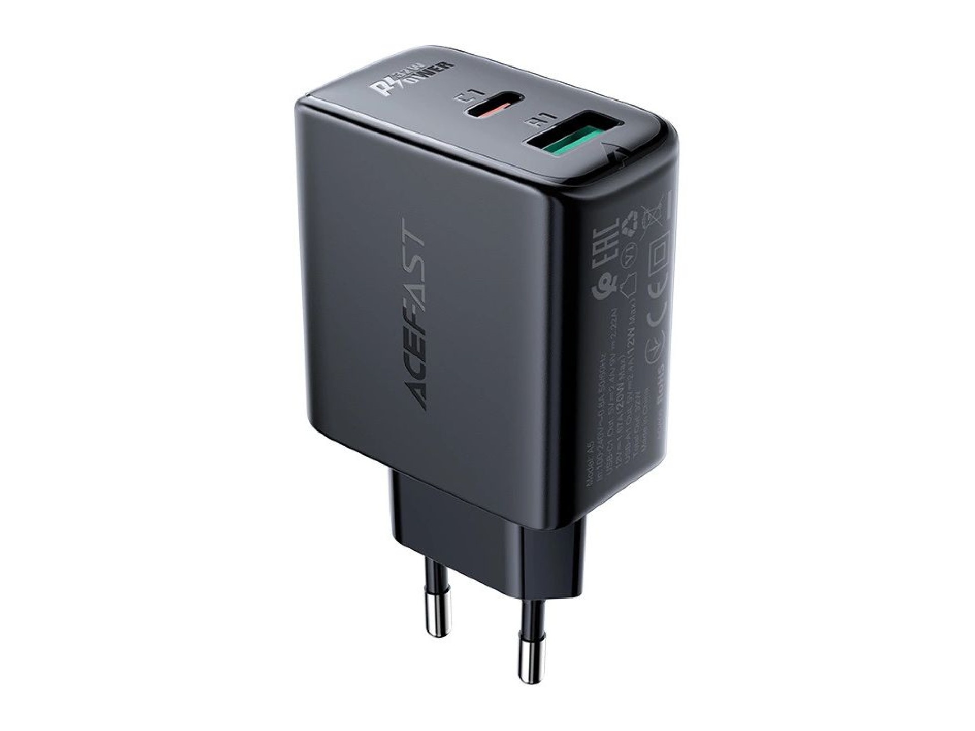 Cargador de pared Acefast USB Tipo C / USB 32W, PPS, PD, QC 3.0, AFC, FCP negro (A5 negro)