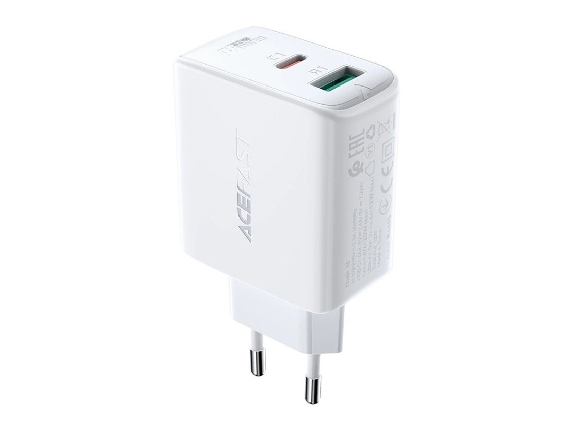Acefast wall charger USB Type C / USB 32W, PPS, PD, QC 3.0, AFC, FCP white (A5 white)
