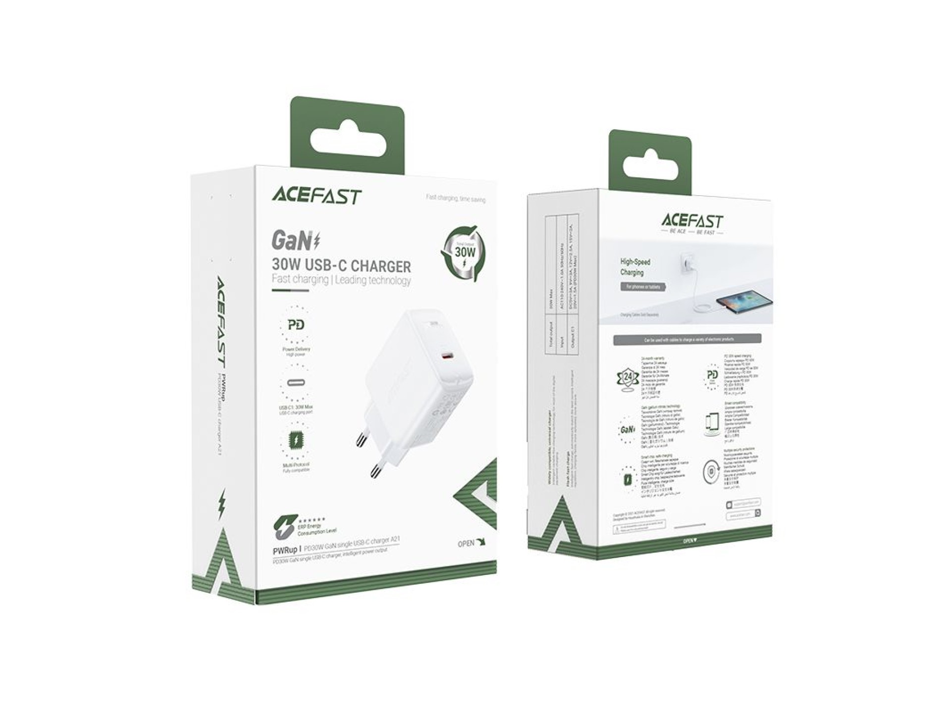 Cargador Acefast GaN USB Tipo C 30W, PD, QC 3.0, AFC, FCP blanco (A21 blanco)