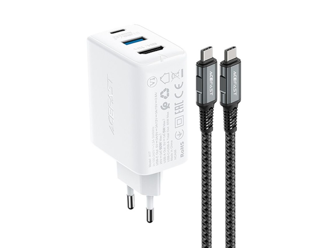 Carregador Acefast 2 em 1 GaN 65W USB Tipo C / USB, adaptador adaptador HDMI 4K @ 60Hz (conjunto com