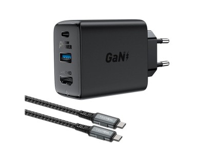 Acefast 2in1 charger GaN 65W USB Type C / USB, adapter HDMI adapter 4K 60Hz (set with cable) black ( Acefast 2in1 charger GaN 65W USB Type C / USB, adapter HDMI adapter 4K 60Hz (set with cable) black (