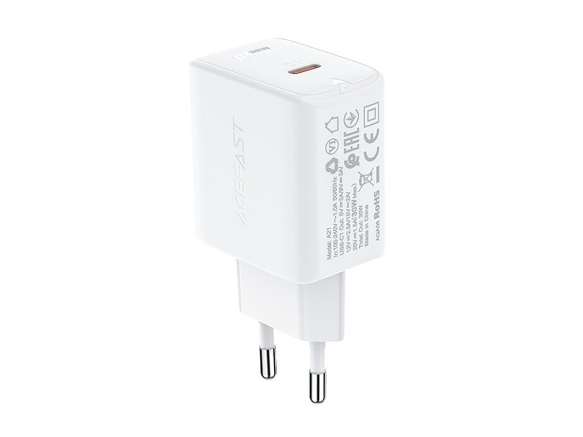 Cargador Acefast GaN USB Tipo C 30W, PD, QC 3.0, AFC, FCP blanco (A21 blanco)