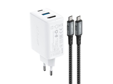 Acefast 2in1 charger GaN 65W USB Type C / USB, adapter adapter HDMI 4K @ 60Hz (set with cable) white Acefast 2in1 charger GaN 65W USB Type C / USB, adapter adapter HDMI 4K @ 60Hz (set with cable) white