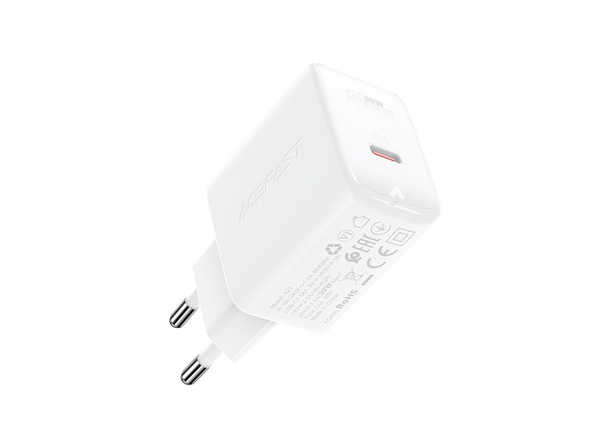 Cargador Acefast GaN USB Tipo C 30W, PD, QC 3.0, AFC, FCP blanco (A21 blanco)