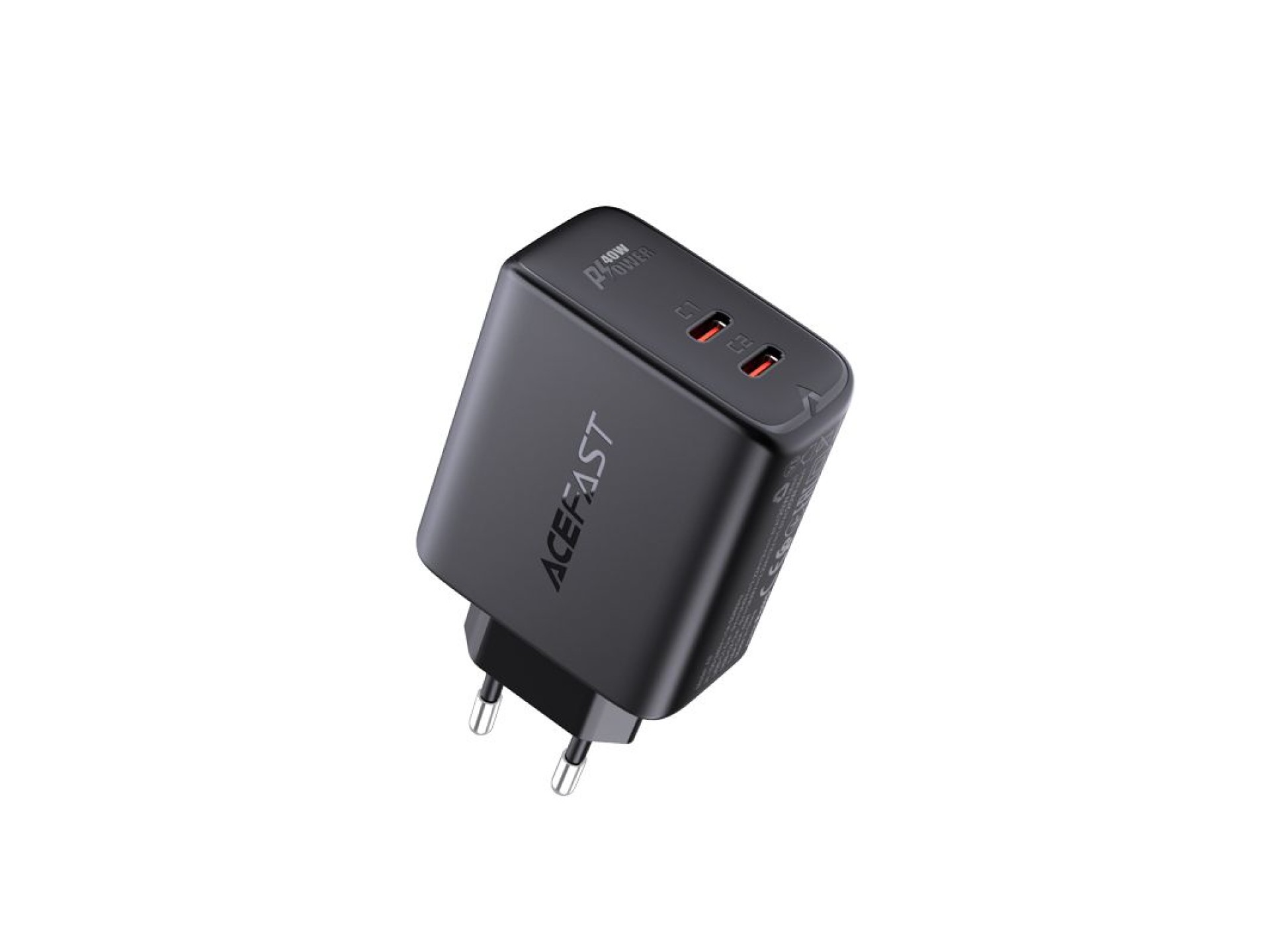 Carregador Acefast 2x USB Tipo C 40W, PPS, PD, QC 3.0, AFC, FCP preto (A9 preto)