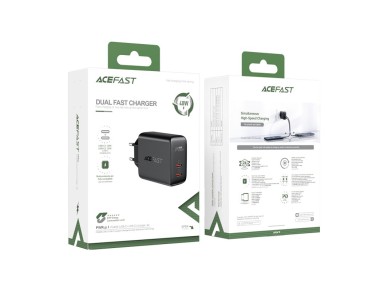 Cargador Acefast 2x USB Tipo C 40W, PPS, PD, QC 3.0, AFC, FCP negro (A9 negro)