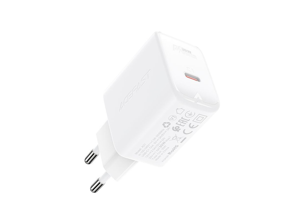 Cargador Acefast GaN USB Tipo C 30W, PD, QC 3.0, AFC, FCP blanco (A21 blanco)