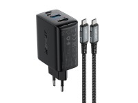 Acefast 2in1 charger GaN 65W USB Type C / USB, adapter HDMI adapter 4K 60Hz (set with cable) black ( Acefast 2in1 charger GaN 65W USB Type C / USB, adapter HDMI adapter 4K 60Hz (set with cable) black (